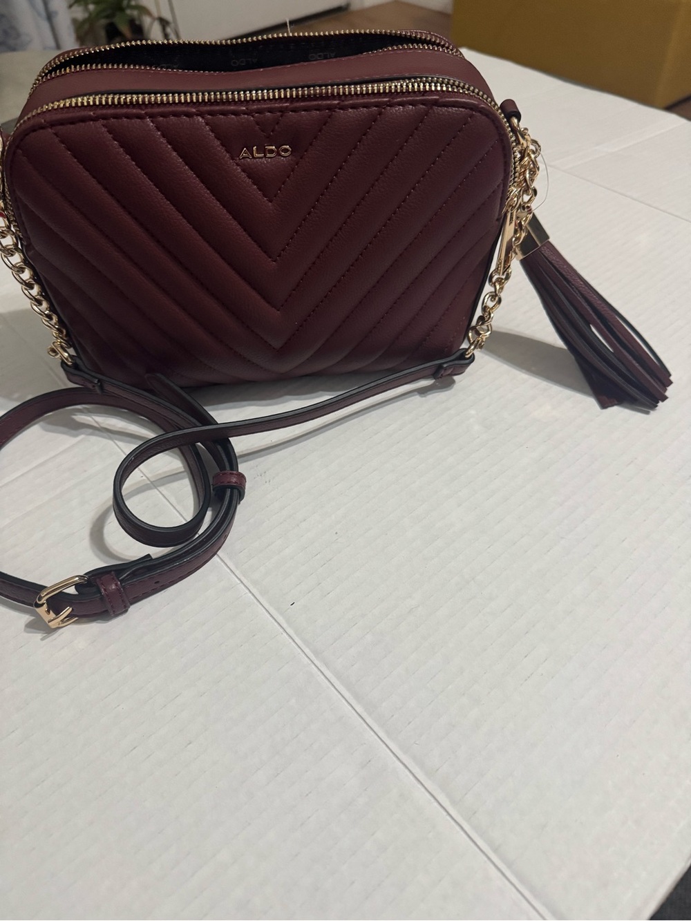 ALDO Wine Red Crossbody Bag with Gold Accents NWT